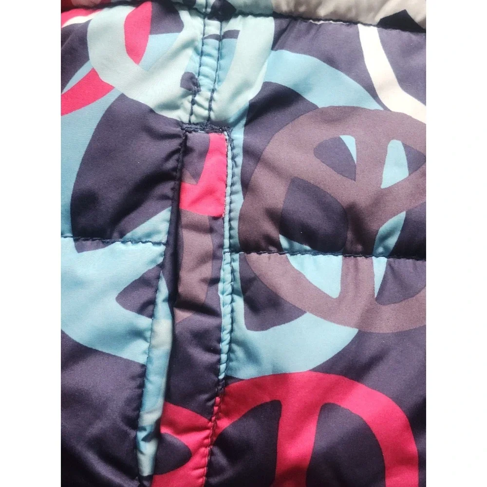 Girls Old Navy Vest Puffy Fleece Lined Front Zip Peace Sign Size Large 10 12 L
